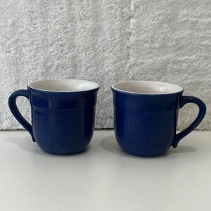 Emile Henry France Cobalt Blue Ceramic Coffee Mugs Set of 2 Model 8714 Stoneware